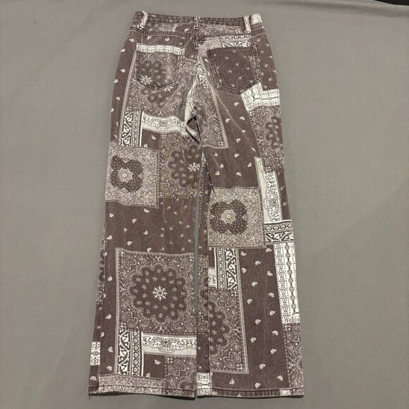 Shein Pants Womens Small 27x27 Brown Geometric Patchwork Straight Leg Y2K Style - Picture 7 of 7